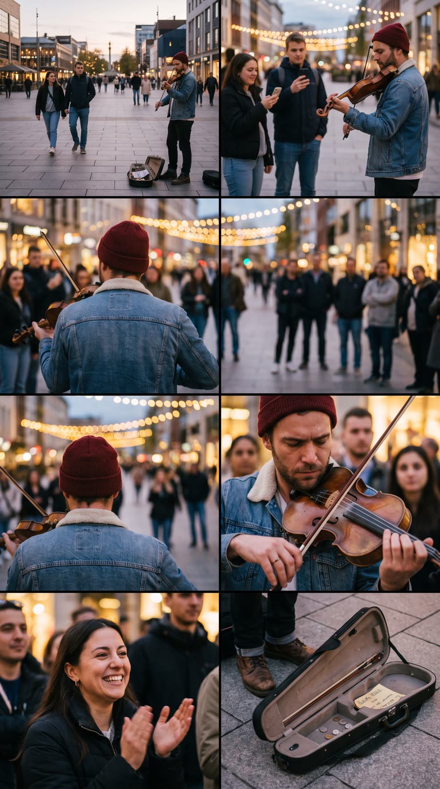 A vertical sheet from Nano Banana Pro: a perfectly regular grid, but eight panels arranged 4×2 instead of the requested six